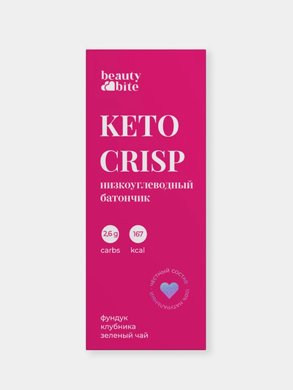 Батончик низкоуглеводный Beauty Bite Keto Crisp без сахара, фундук-клубника, 35 г