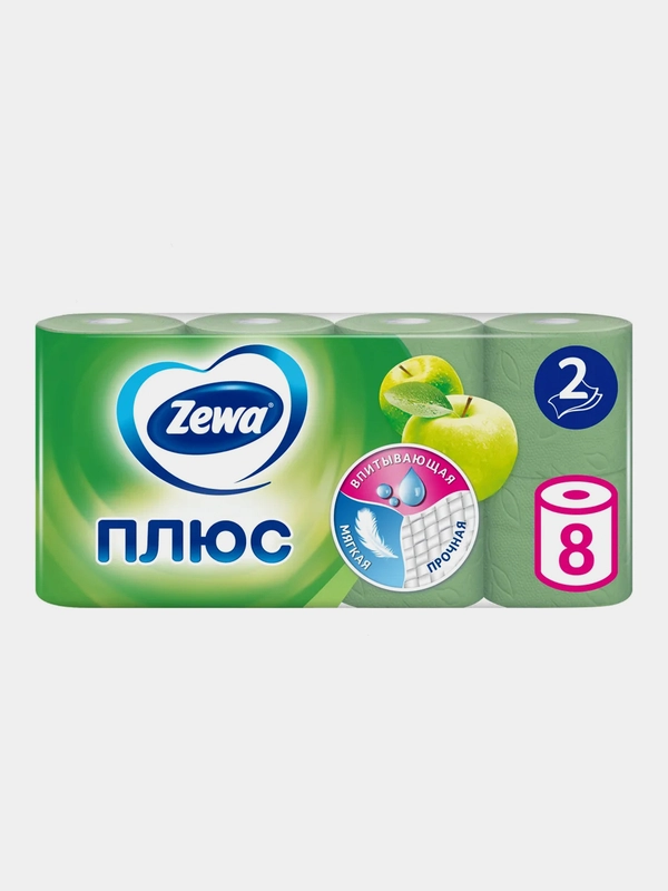 Туалетная бумага Zewa "Яблоко", 2 слоя, 8 рулонов