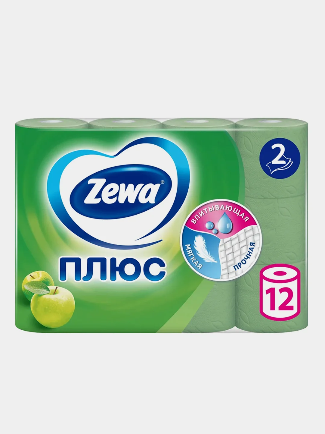Туалетная бумага Zewa Плюс Яблоко, 2 слоя, 12 рулонов