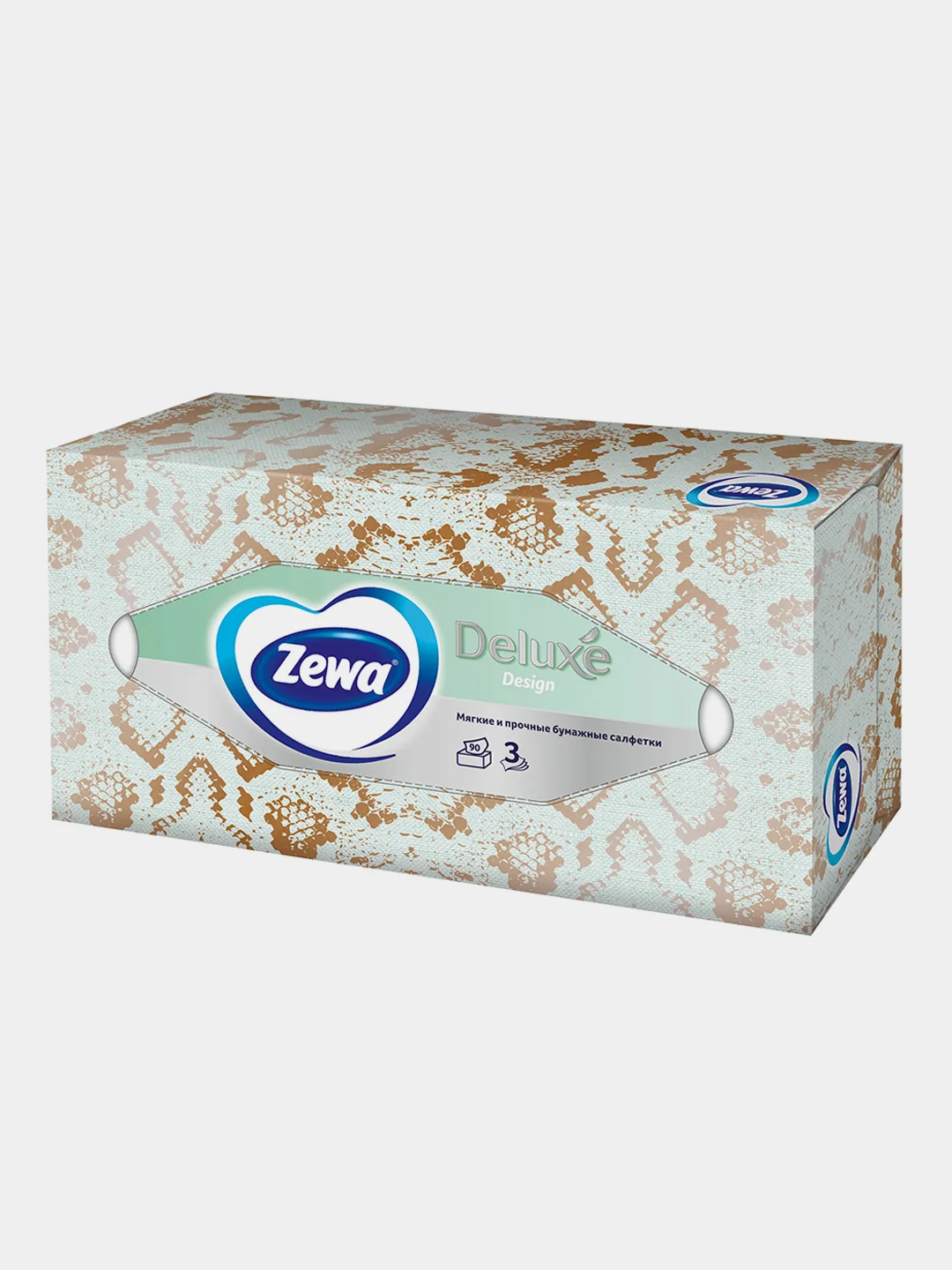 Салфетки Бумажные в коробке Zewa Deluxe Design, 3 слоя, 90 шт.