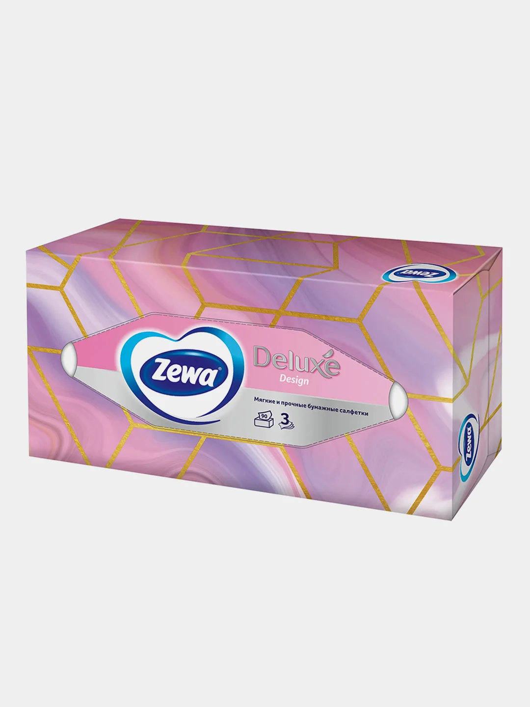 Салфетки Бумажные в коробке Zewa Deluxe Design, 3 слоя, 90 шт.