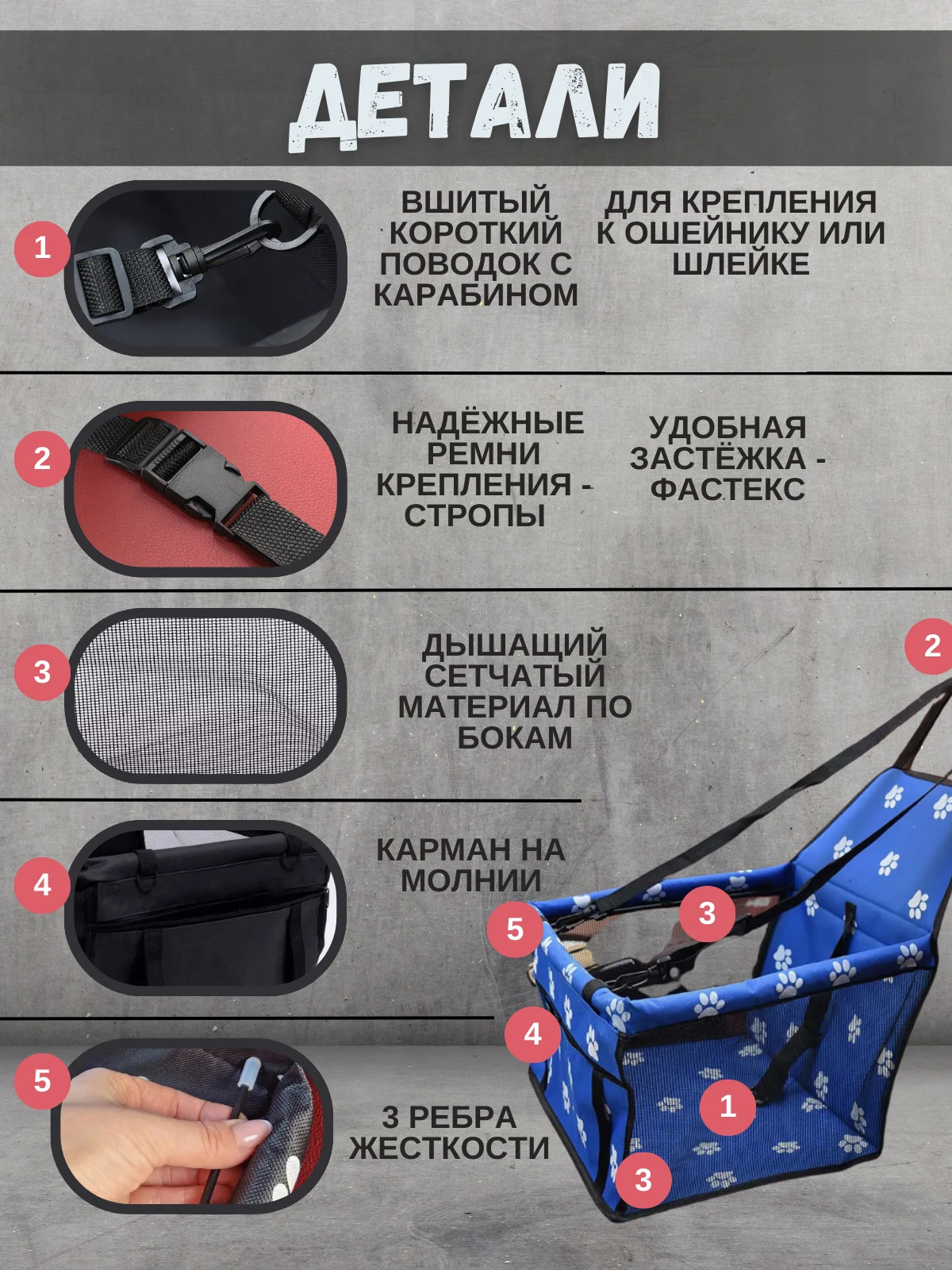 Синий автомобильное кресло для перевозки собак