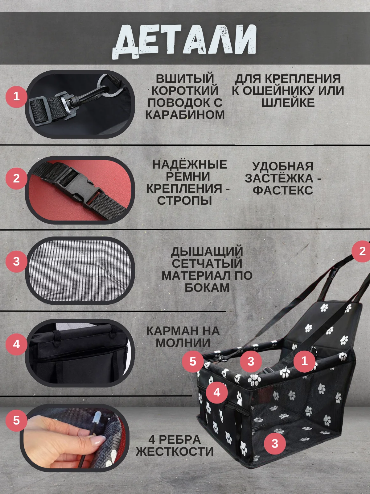 Черный автомобильное кресло для перевозки собак