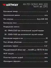 Видеорегистратор автомобильный Artway AV-701 SONY WI-FI 4K GPS
