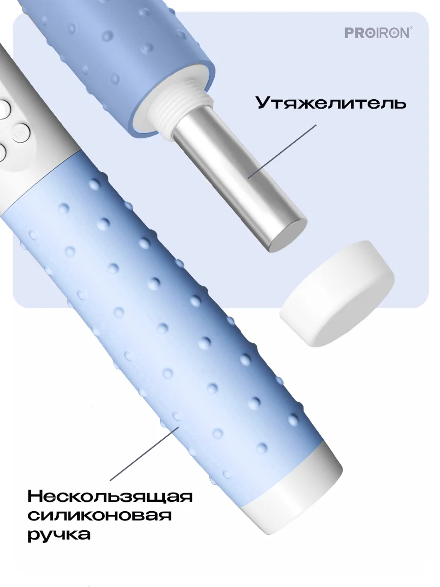 Скакалка для фитнеса, умная, со счетчиком, PROIRON ПРО042, с утяжелителями, бело-голубая