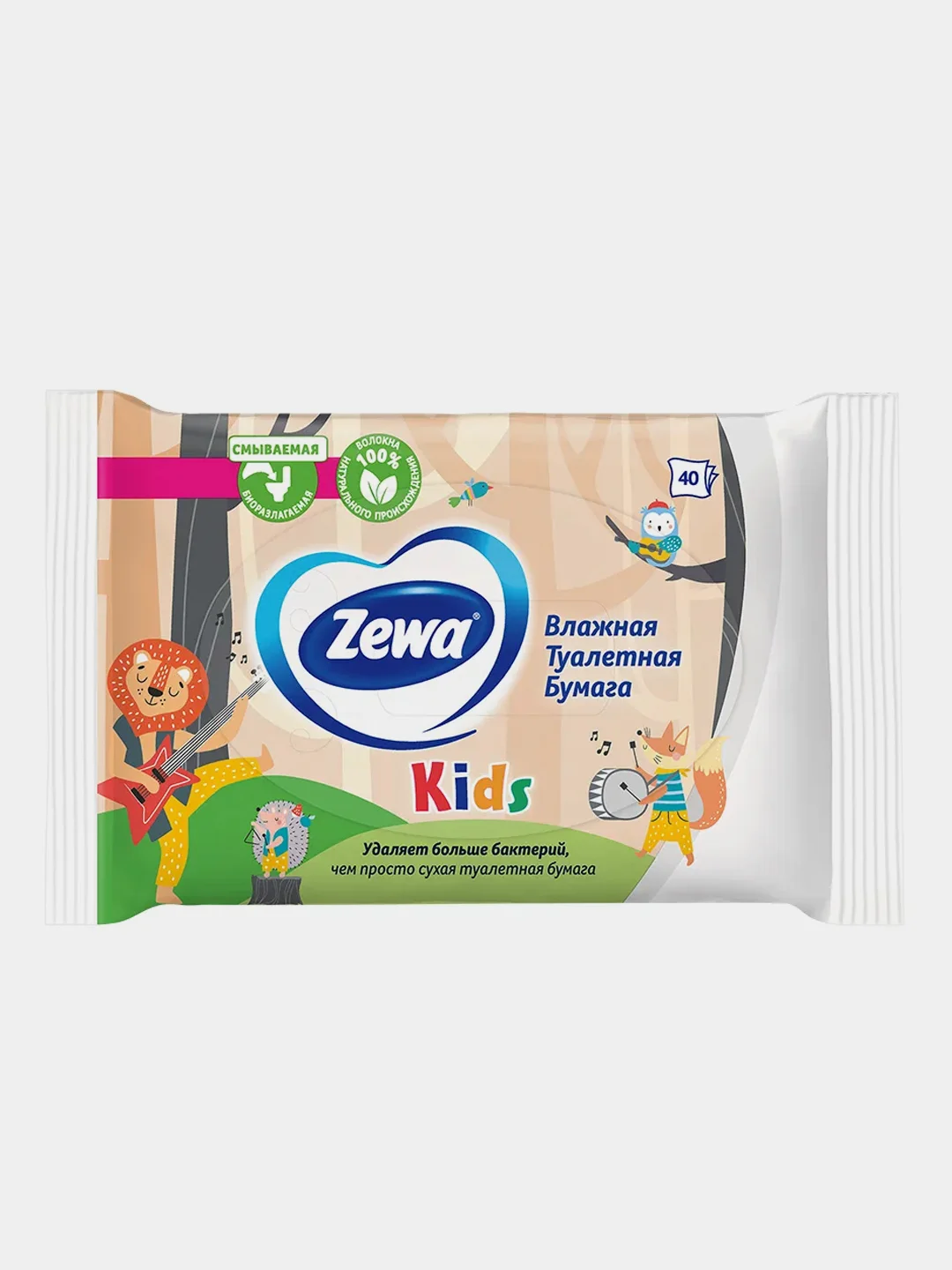 Влажная туалетная бумага Zewa Kids детская без аромата, 40 штук