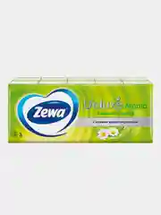 Платочки бумажные носовые Zewa Deluxe Ромашка, 3 слоя, 10 штук Х 10