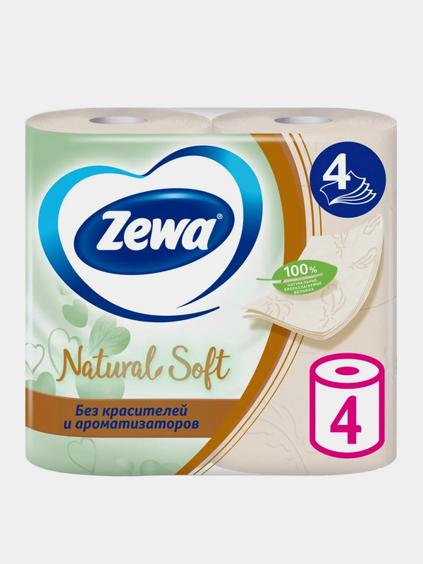 Туалетная бумага Zewa Natural Soft, 4 слоя, 4 рулона