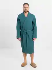 Тёмно-зелёный халат вафельный банный мужской, крупная клетка, размеры 48-56, разные цвета