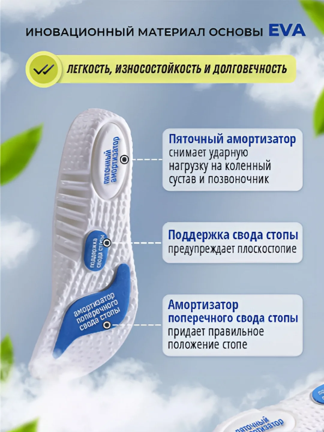 Белый стельки для обуви универсальные для спортивной и закрытой обуви, кроссовок, анатомические