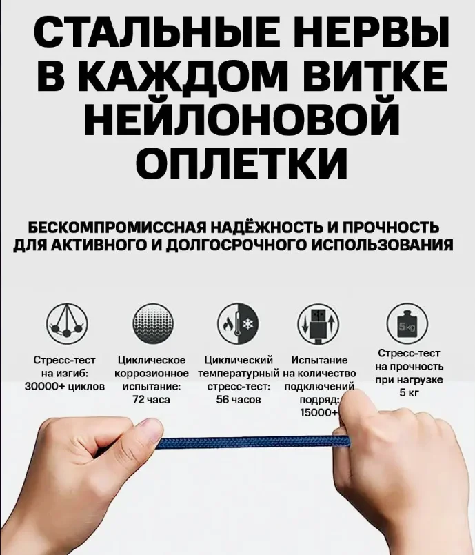 Провод type-c, кабель зарядки для телефона, шнур Type-c usb 6А, длина 5 метров