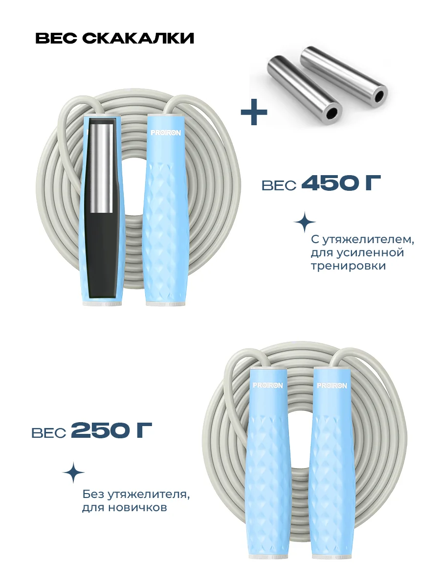 Скакалка для фитнеса, PROIRON, взрослая, с утяжелителями, 3 м