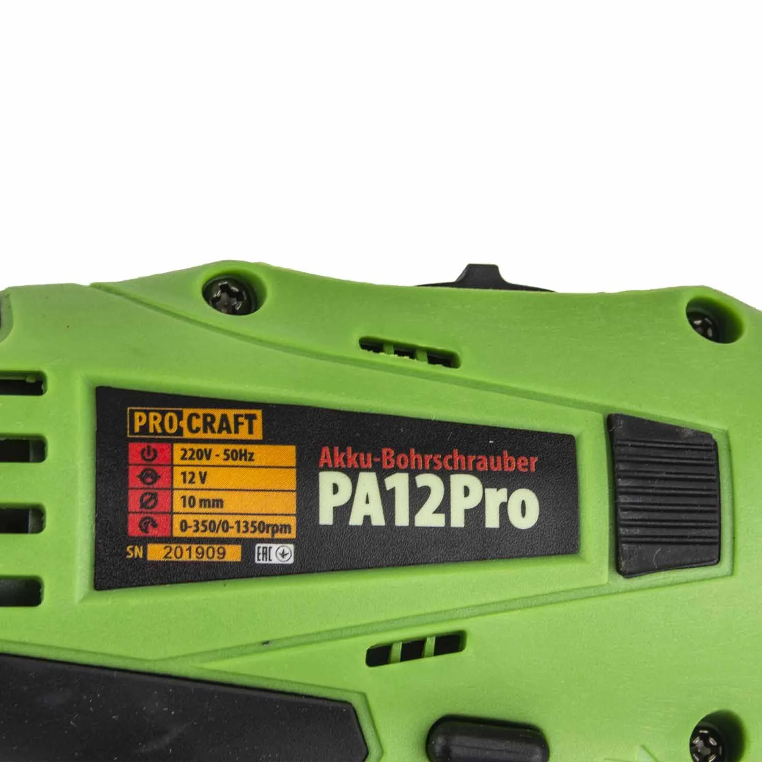 Зеленый аккумуляторный шуруповерт PROCRAFT PA12PRO