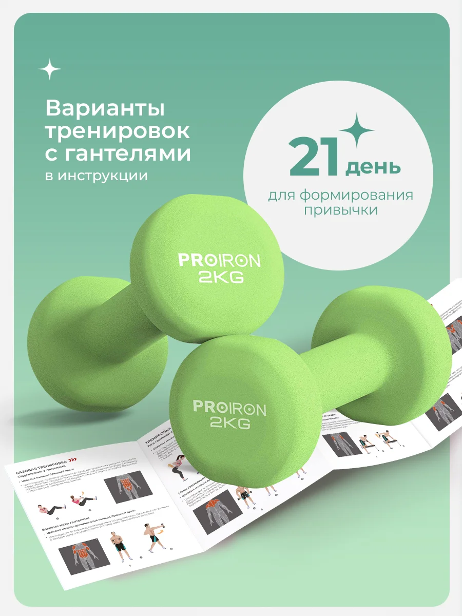 Гантели 2 кг, PROIRON, неопреновые, 2 штуки