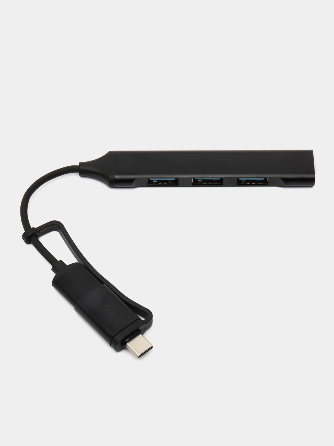 Переходник USB-хаб, стальной корпус, с Type-C адаптером