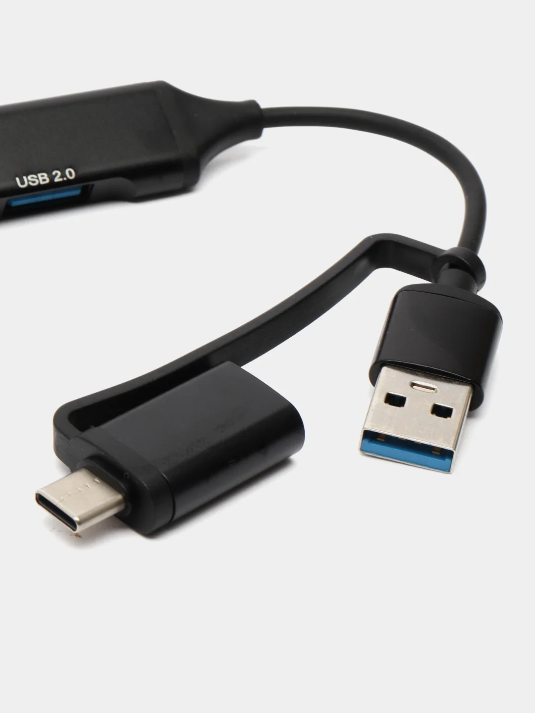 Переходник USB-хаб, стальной корпус, с Type-C адаптером