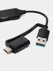 Переходник USB-хаб, стальной корпус, с Type-C адаптером