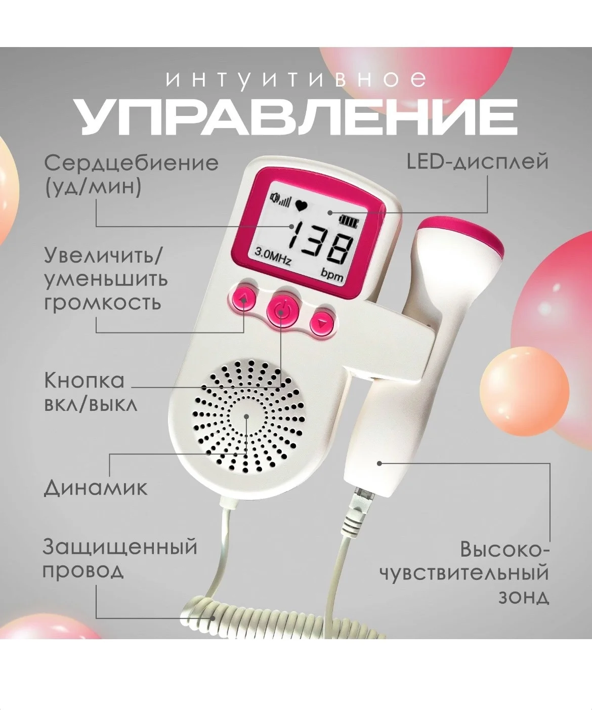 Допплер для беременных фетальный портативный домашний прослушивающий сердцебиение ребенка
