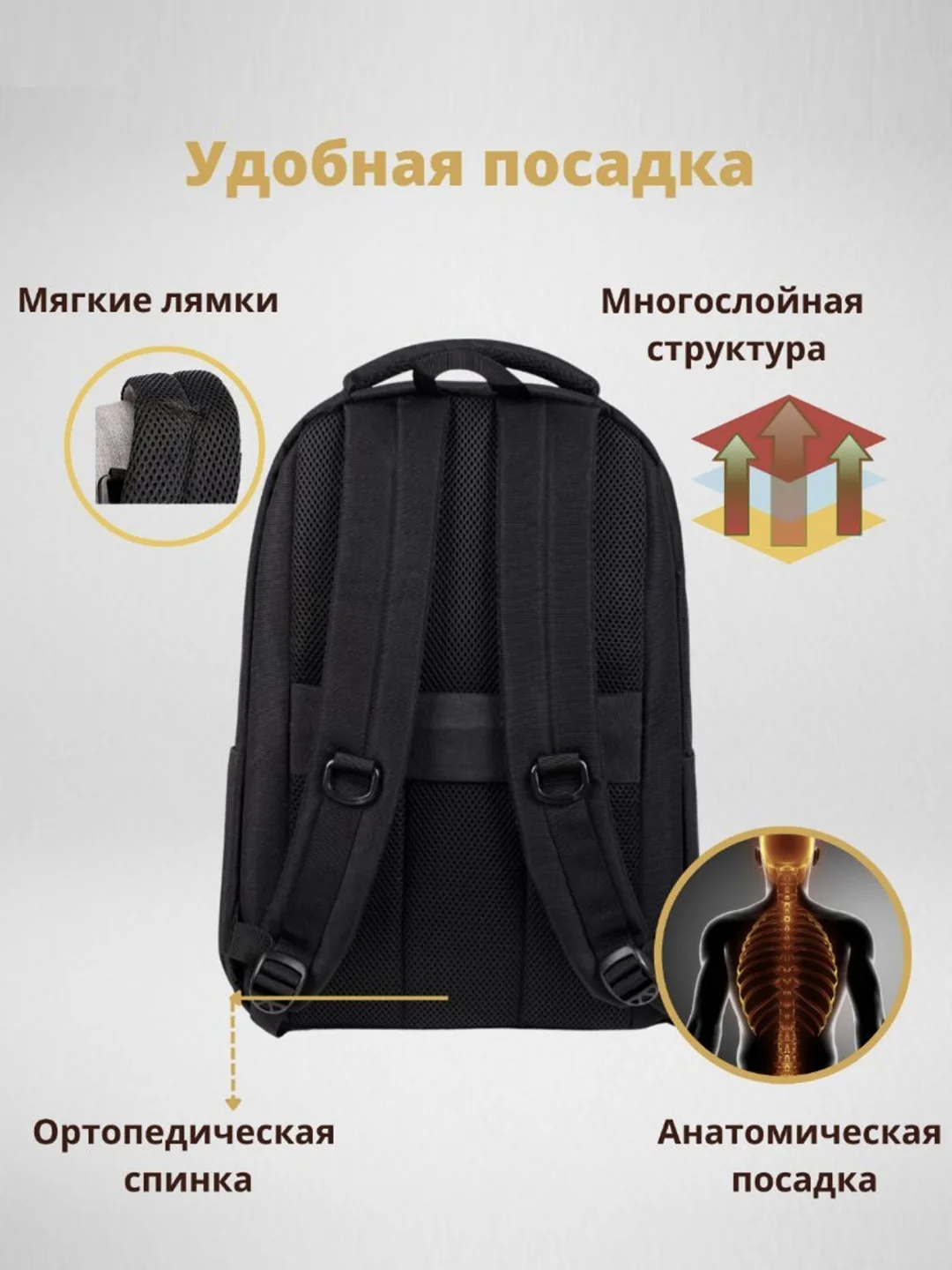 Черный рюкзак школьный, для ноутбука, с USB