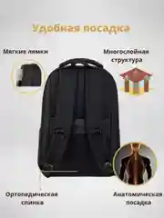 Черный рюкзак школьный, для ноутбука, с USB