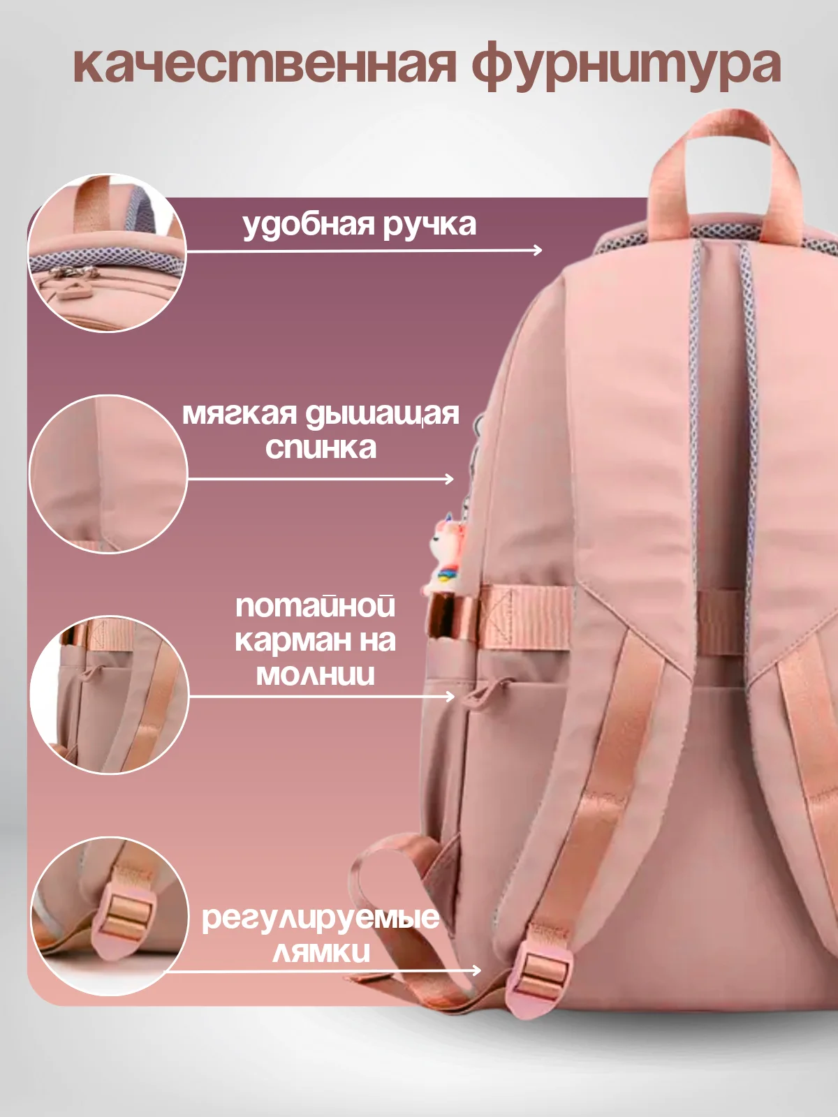 Манго рюкзак школьный для девочки, портфель, ранец в школу + брелок в комплекте