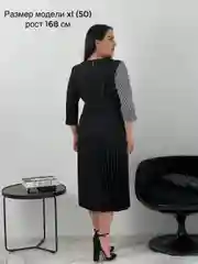 Черный платье женское с плиссировкой, большой размер