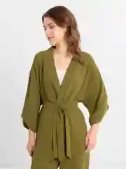 Зеленый костюм женский,брючный летний кимоно оверсайз