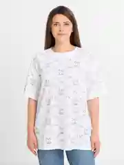 Белый футболка женская со стразами, оверсайз