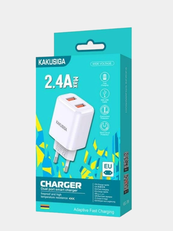 Сетевое зарядное устройство KSC-789, 2.4А MAX, 2 порта USB-A
