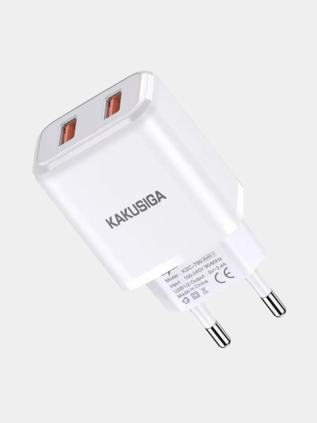 Сетевое зарядное устройство KSC-789, 2.4А MAX, 2 порта USB-A