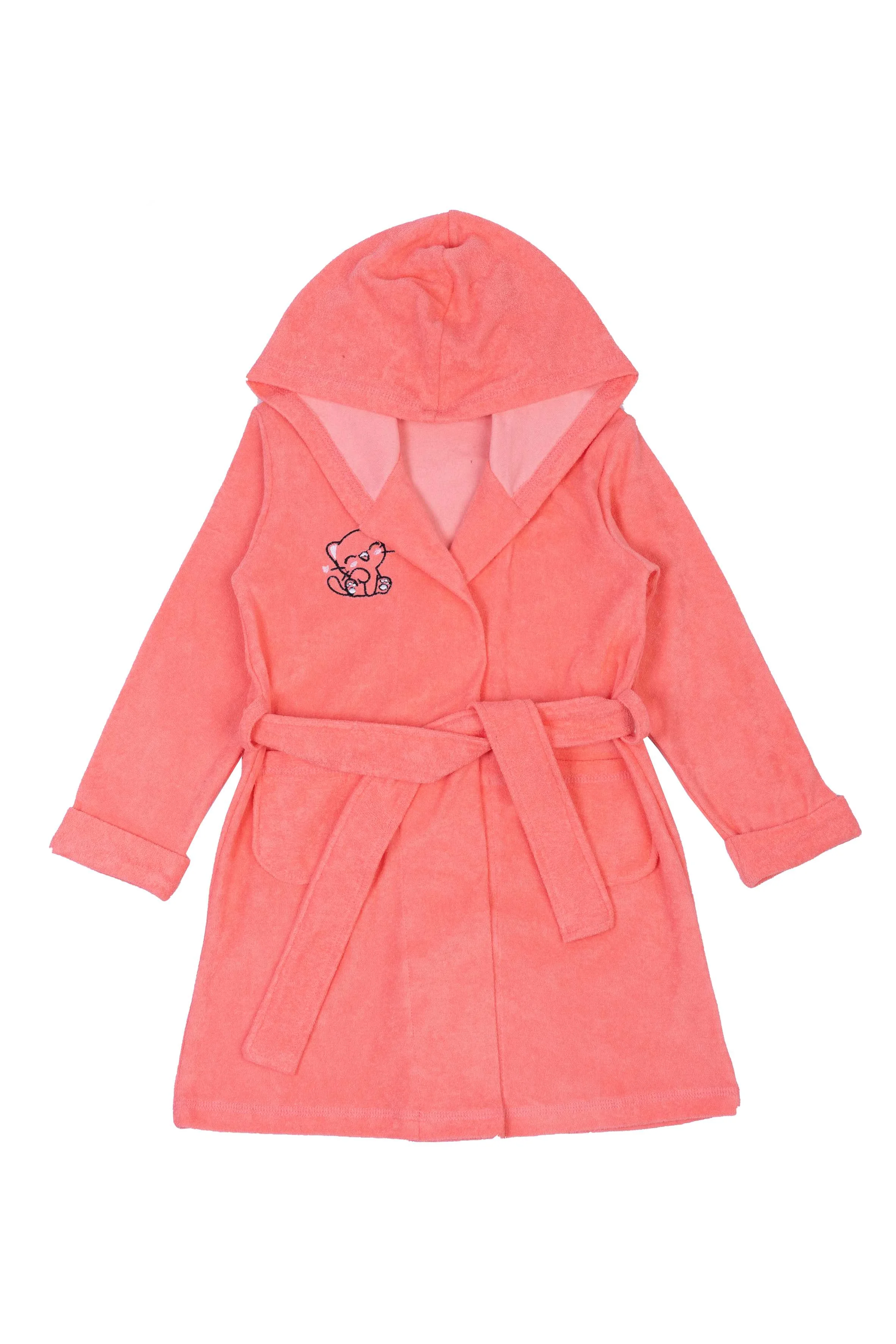 Кораллово-розовый халат для девочки махровый 3-6 лет (рост 98-116 см)