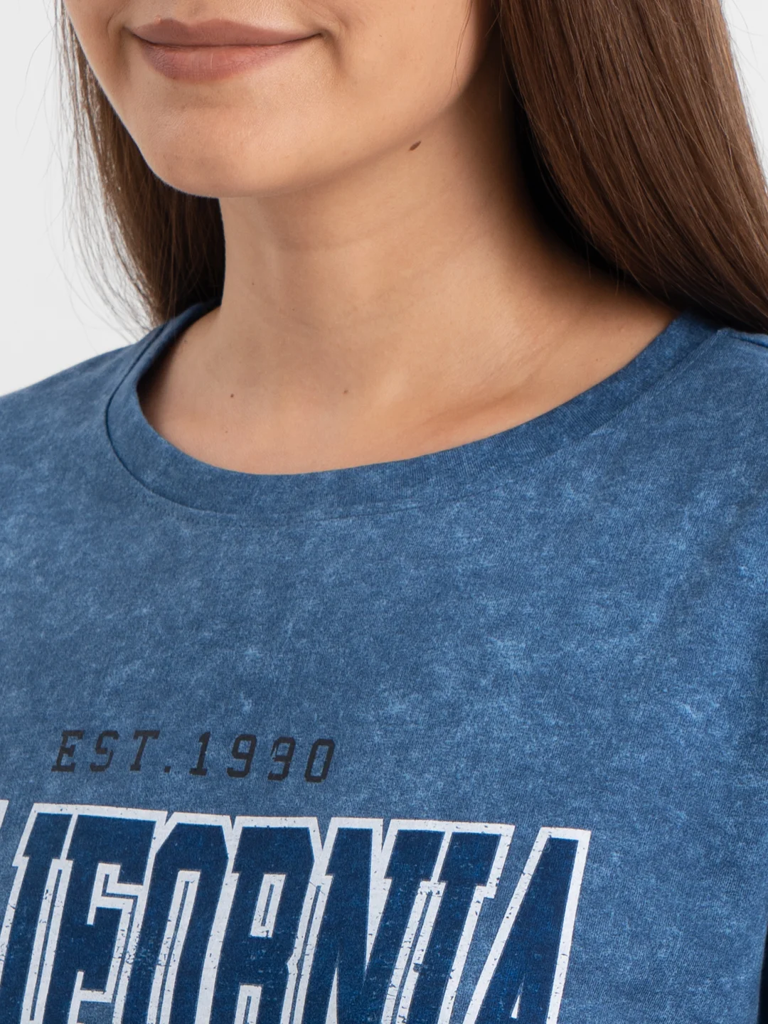 Синий футболка удлинённая, туника, хлопок