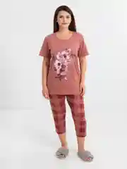 Кораллово-розовый костюм женский Пижама (футболка+бриджи)