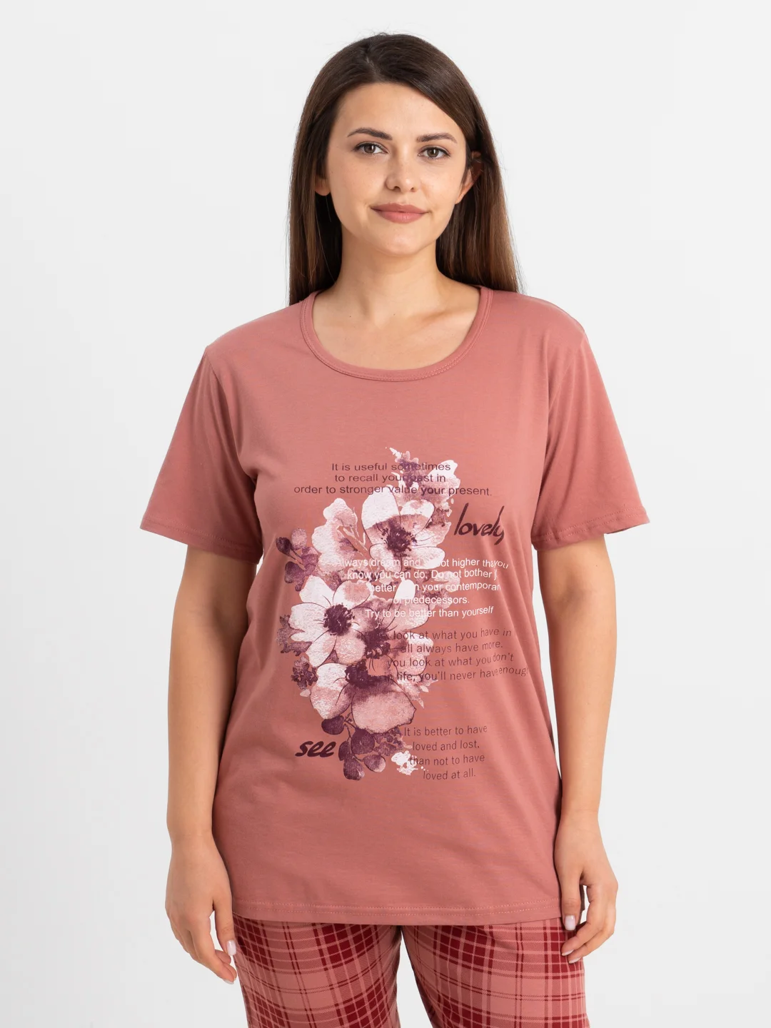 Кораллово-розовый костюм женский Пижама (футболка+бриджи)