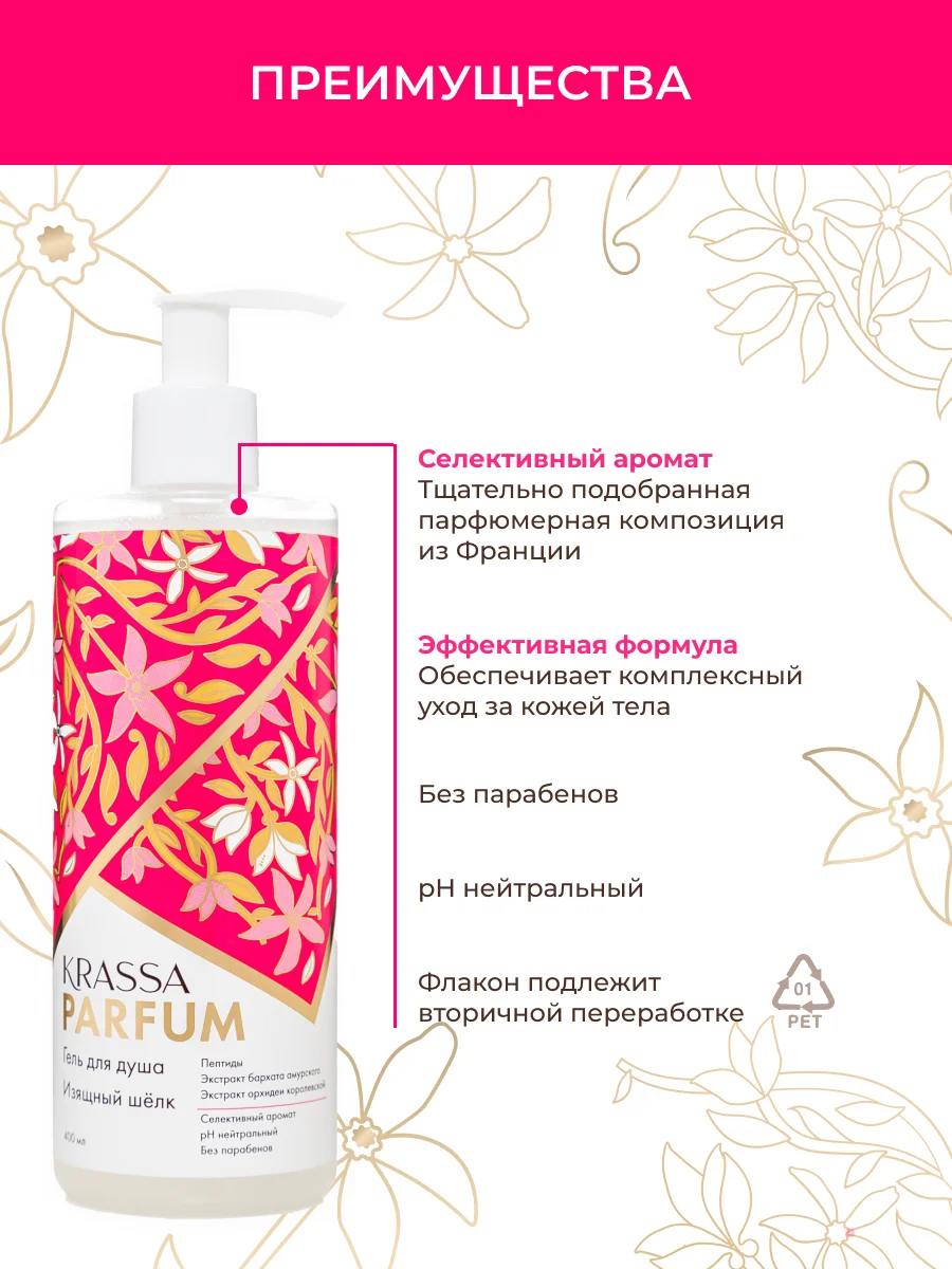 Гель для душа женский увлажняющий парфюмированный KRASSA Parfum 400мл