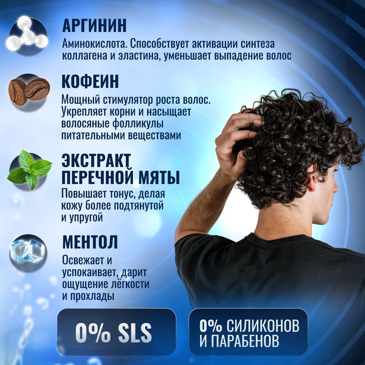 Шампунь для волос, кондиционер и гель для душа 3в1 KRASSA MEN Ice Breeze, 250 мл