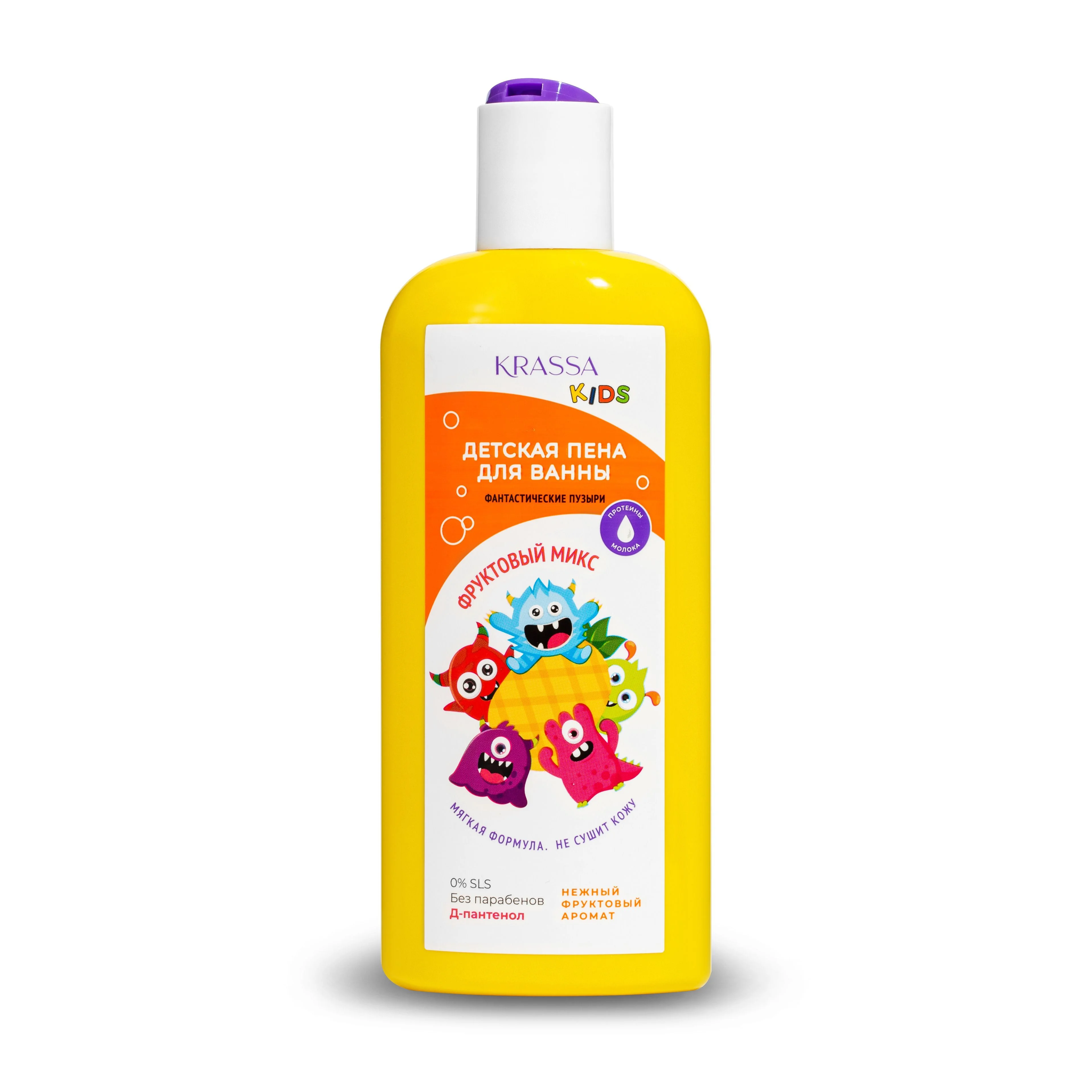 Пена для ванны KRASSA KIDS с Пантенолом и Протеинами молока, 0% SLS, Без Парабенов, 250 мл