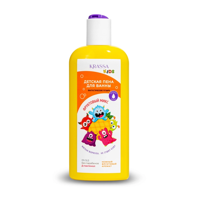 Пена для ванны KRASSA KIDS с Пантенолом и Протеинами молока, 0% SLS, Без Парабенов, 250 мл