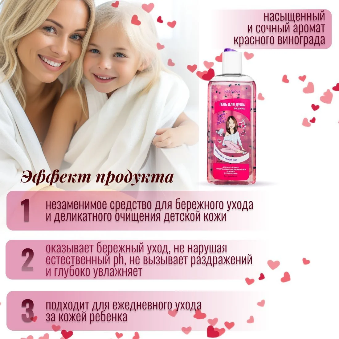 Гель для душа детский KRASSA Junior Actiperls Color Burst, 250 мл, с Протеинами пшеницы