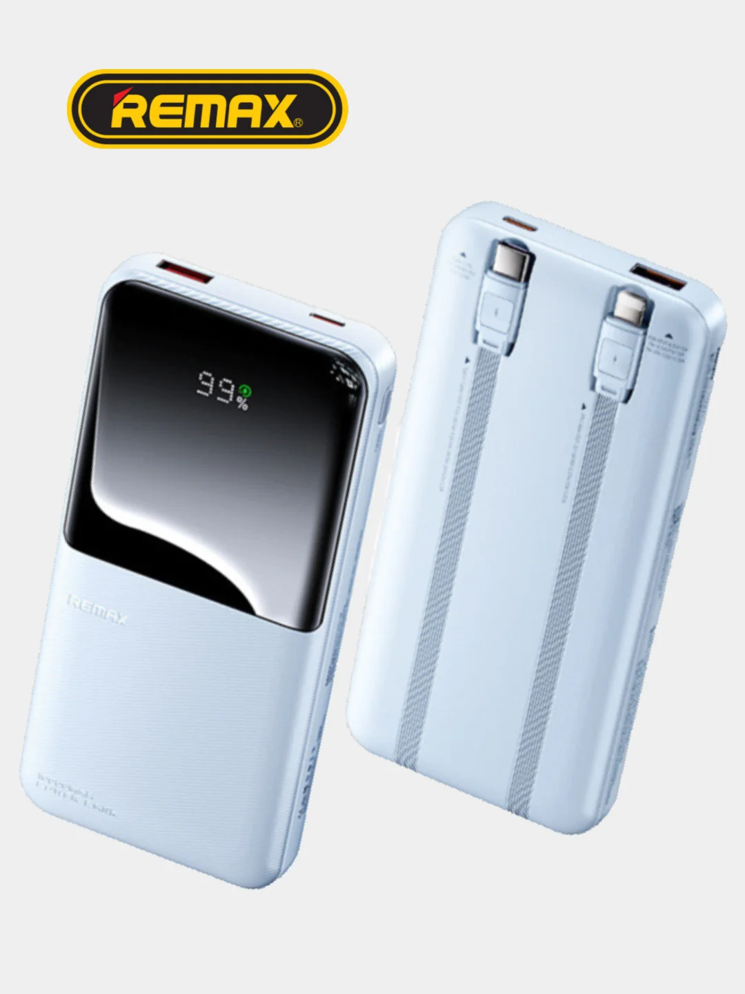 Светло-синий внешний аккумулятор повербанк Remax 10000 MAH 22W+22.5W Power Bank LED Display