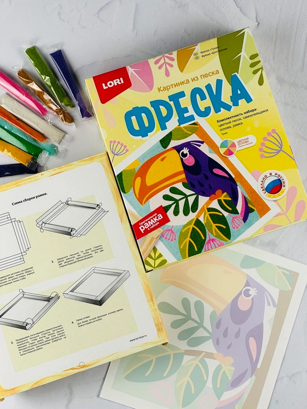 Картина рисование песком Аппликация из песка игра для развития моторики Тукан птичка Лори