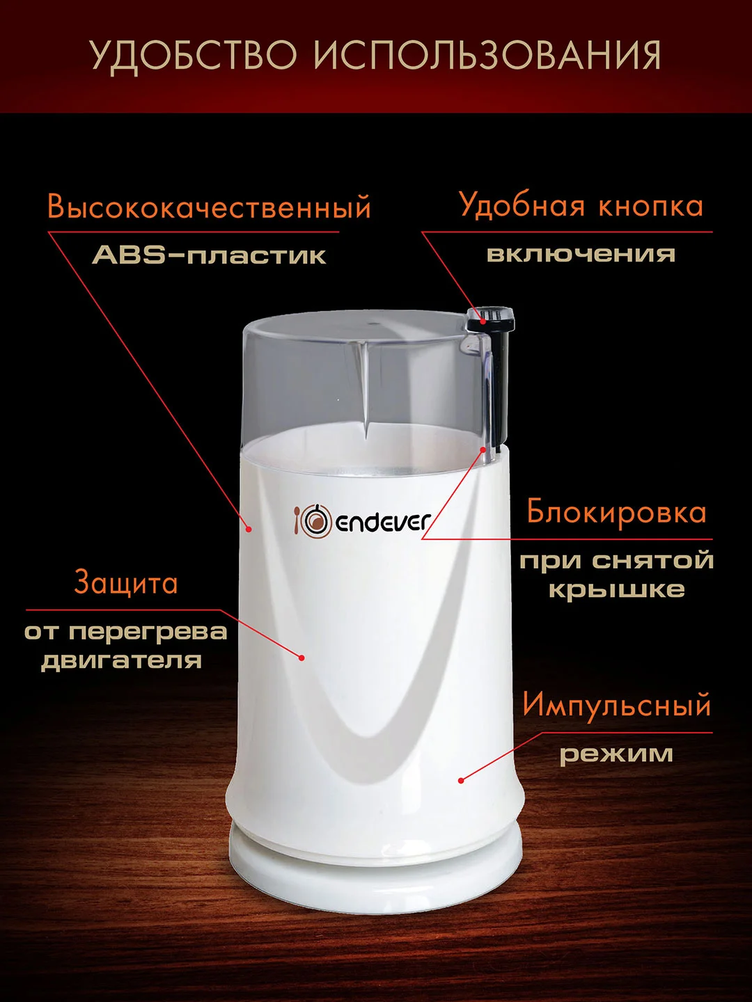 Белый кофемолка ENDEVER COSTA-1051
