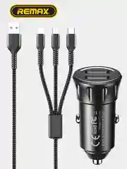 Автомобильное зарядное устройство в прикуриватель c кабелем  USB+USB, быстрая зарядка, 2.4А