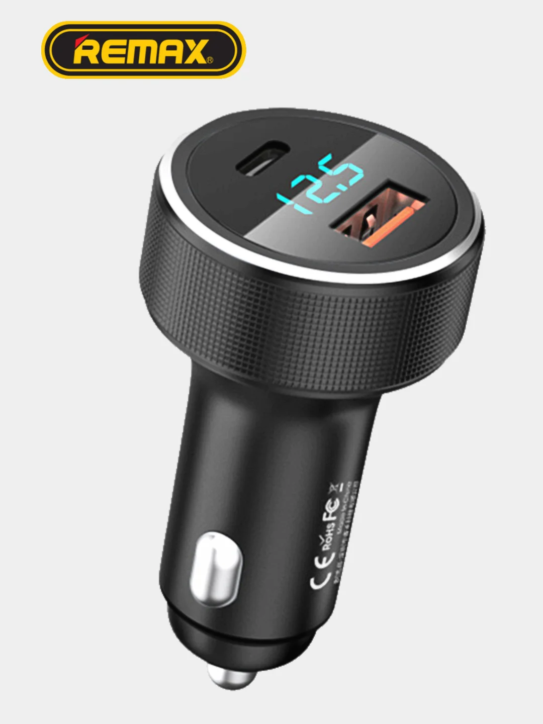 Черный автомобильное зарядное устройство в прикуриватель Type-C + USB, с дисплеем, мощная 58,5 Вт