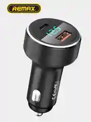 Черный автомобильное зарядное устройство в прикуриватель Type-C + USB, с дисплеем, мощная 58,5 Вт