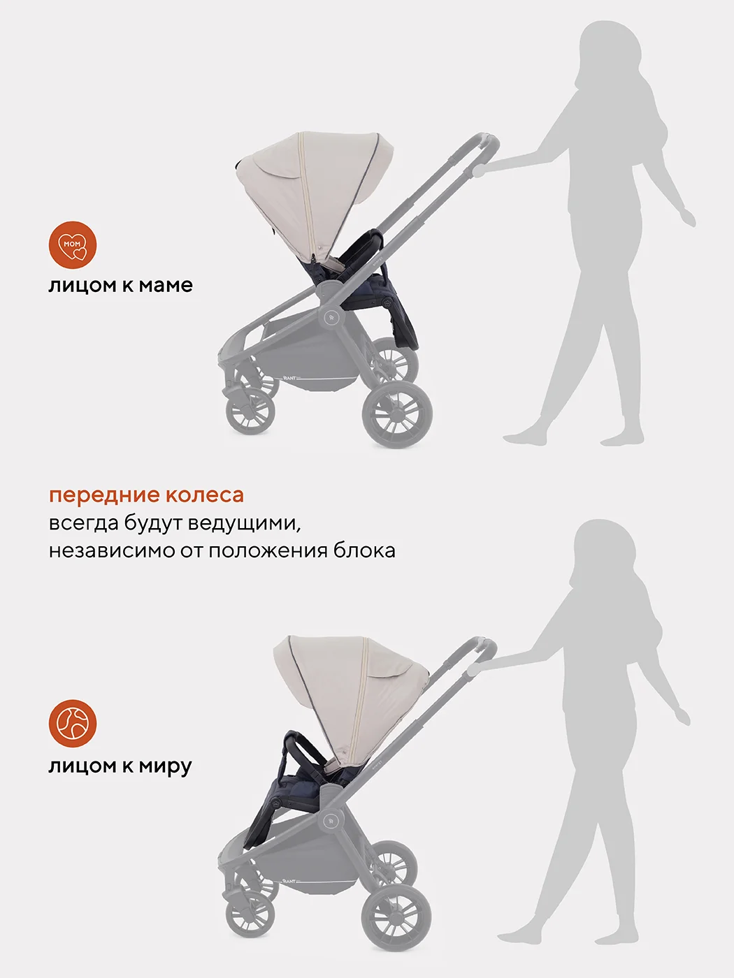 Бежевый коляска прогулочная детская с реверсивным блоком RANT basic ENERGY