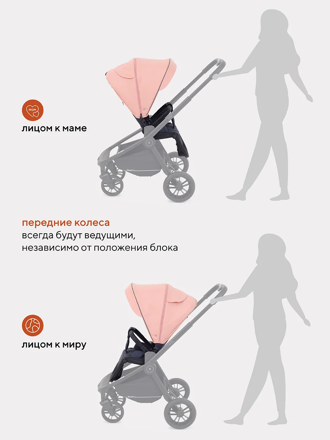 Коралловый коляска прогулочная детская с реверсивным блоком RANT basic ENERGY