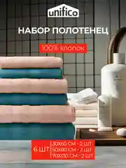 Бирюзовый набор махровых полотенец 6 штук хлопок