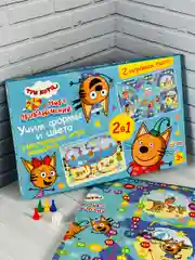 Детская настольная игра ходилка бродилка с фишками Три кота Карамелька Коржик 2 поля мульт