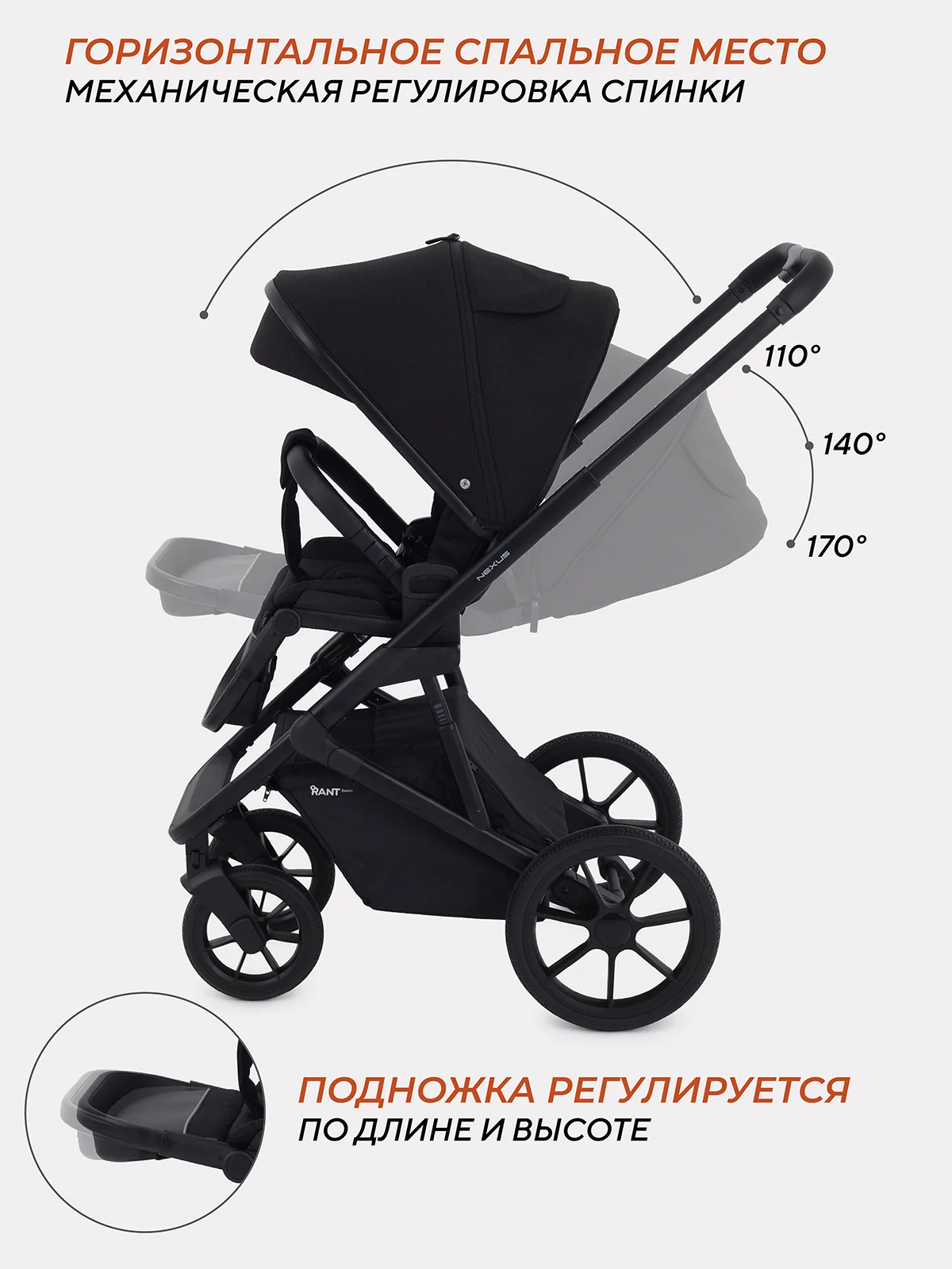 Черный коляска детская RANT basic NEXUS 2в1